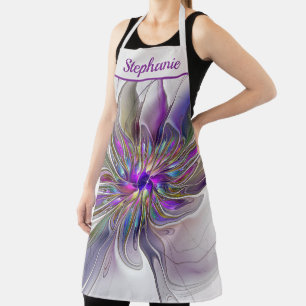 Energetic, Colourful Abstract Fractal Flower Name Apron