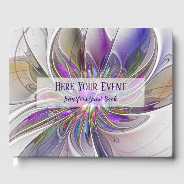 Energetic, Colourful Abstract Fractal Flower Name Guest Book (Front)