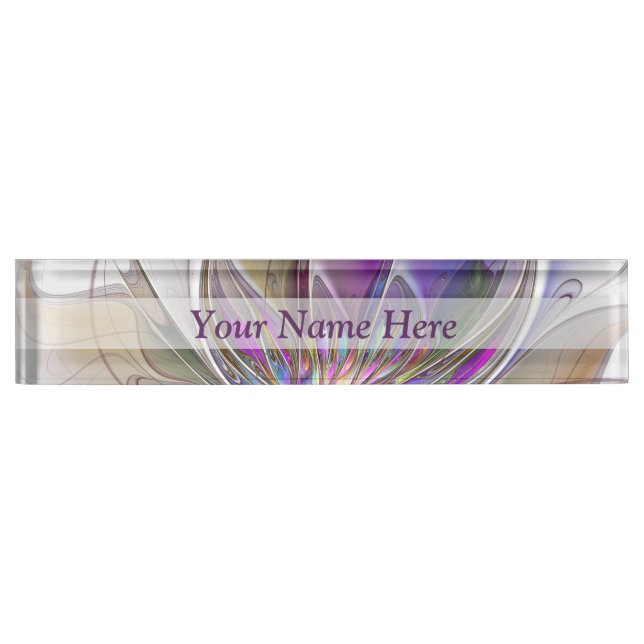 Energetic, Colourful Abstract Fractal Flower Title Nameplate (Front)