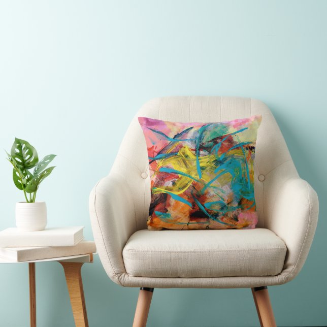 Energetic Colourful Abstract Painting Cushion (Chair)