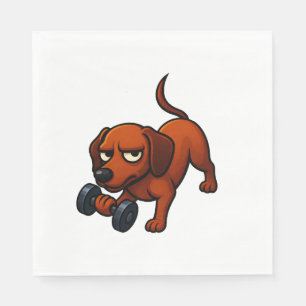Energetic dachshund dumbbell comic motivation napkin