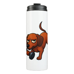 Energetic dachshund dumbbell comic motivation thermal tumbler