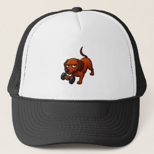 Energetic dachshund dumbbell comic motivation trucker hat
