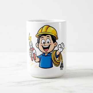 Energetic Electrician Mascot Lightning Cartoon Art Coffee Mug
