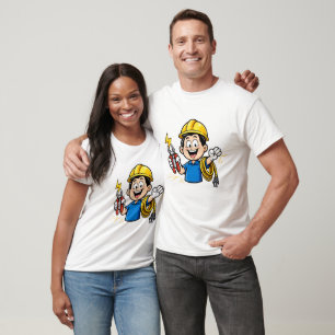 Energetic Electrician Mascot Lightning Cartoon Art T-Shirt