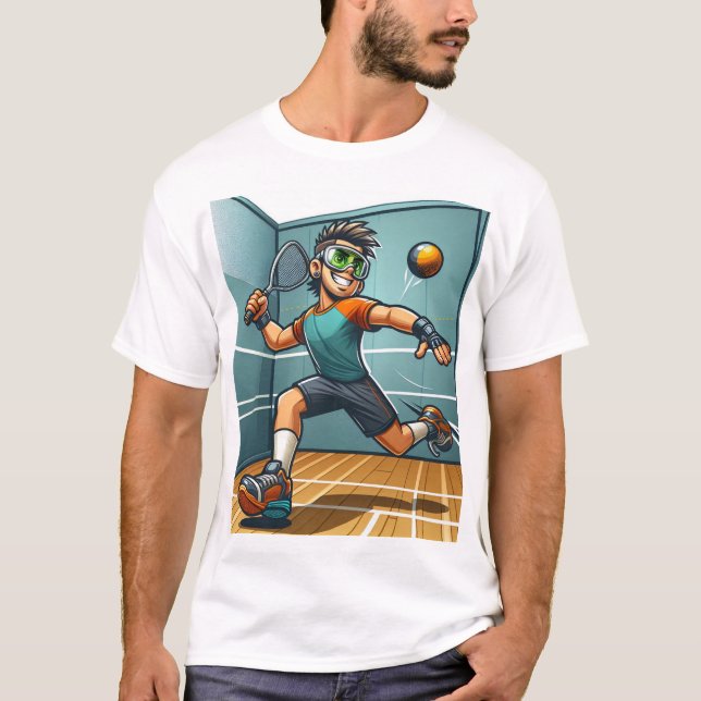 Energetic man playing raquetball T-Shirt (Front)