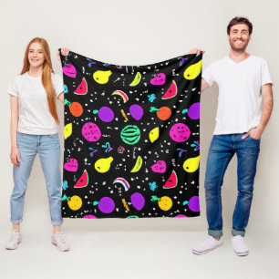 Energetic Neon Fruit Dance Fleece Blanket
