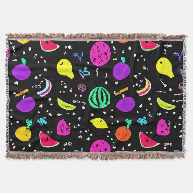 Energetic Neon Fruit Dance Throw Blanket (Front)