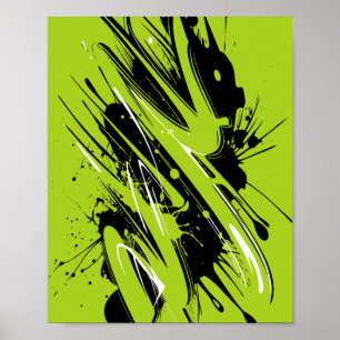 Energetic Strokes of Green and Black Poster