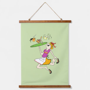 Energetic woman on poster hanging tapestry