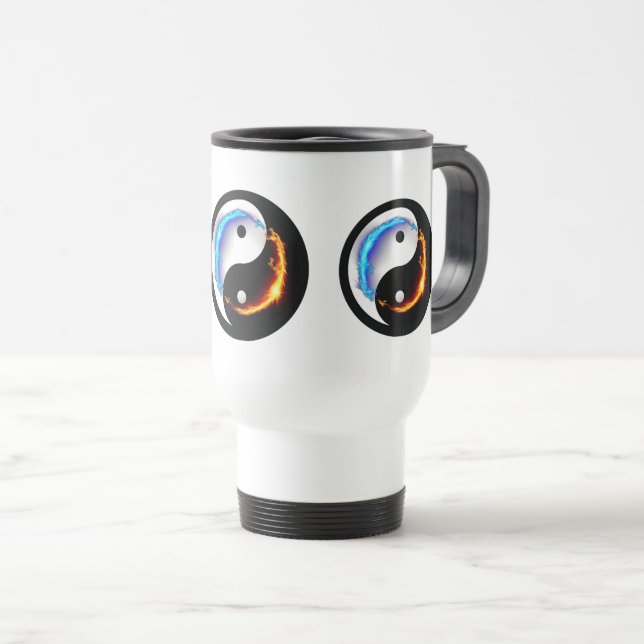Energetic Yin Yang Symbol Travel Mug (Front Right)