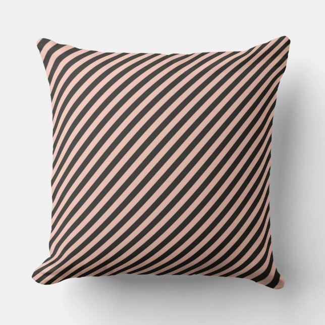 Energising Diagonal Stripes: Black and Soft Pink  Cushion (Front)