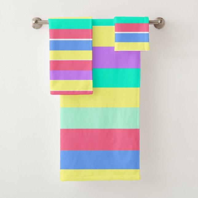 Energising Spring Pastel Stripes Bath Towel Set (Insitu)