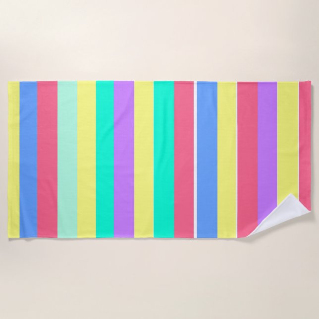 Energising Spring Pastel Stripes Beach Towel (Front)