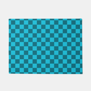 Energising Teal and Turquoise Chequerboard Pattern Doormat