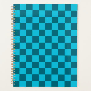 Energising Teal and Turquoise Chequerboard Pattern Planner