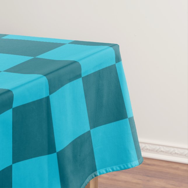 Energising Teal and Turquoise Chequerboard Pattern Tablecloth (In Situ)