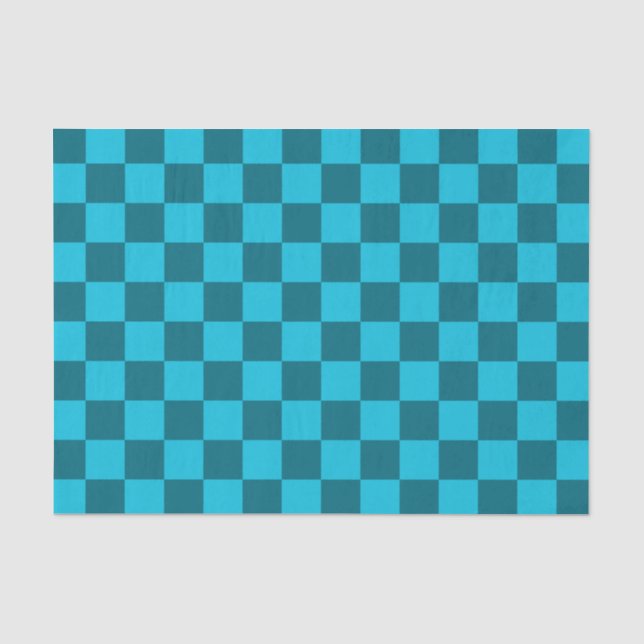 Energising Teal and Turquoise Chequerboard Pattern Tissue Paper (Front)