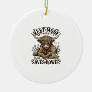 Energy Efficient Cow Vintage Lazy Highland Shirt Ceramic Ornament