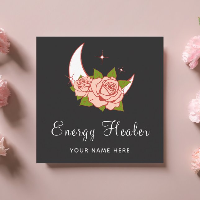 Energy Healer Fortune Teller Moon & Roses Floral   Square Business Card (Creator Uploaded)