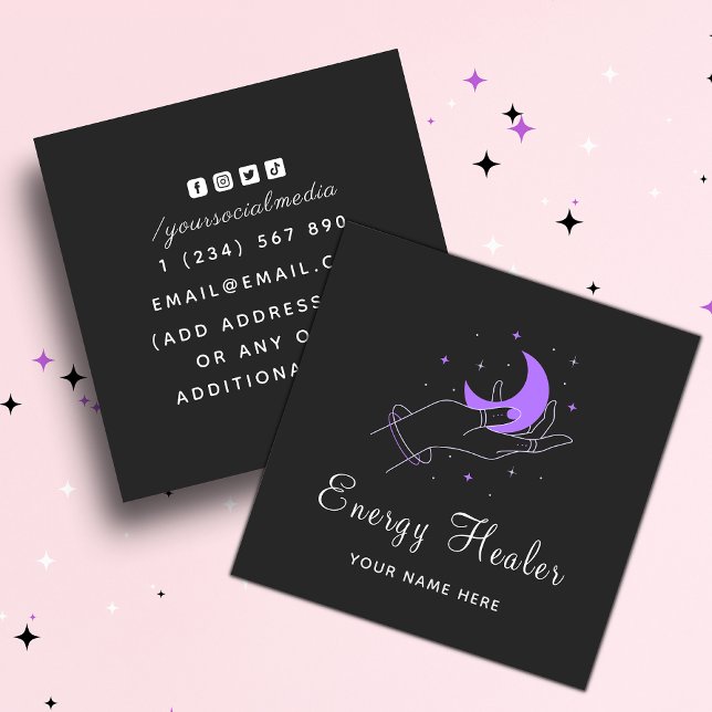 Energy Healer Fortune Teller Mystic Hand Moon Star Square Business Card (Creator Uploaded)