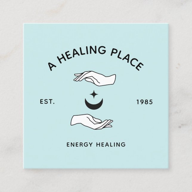 Energy Healer Moon and Stars Square Business Card (Front)