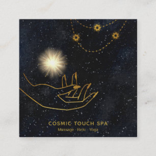 *~* Energy Healing   Gold Cosmic Stars Hands Square Business Card