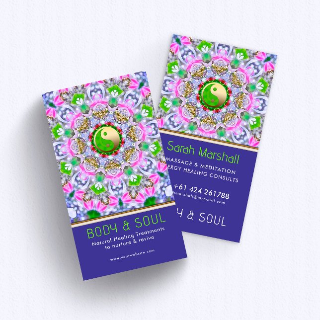 Energy Healing Holistic Indigo Green Gold Sparkle Business Card (Creator Uploaded)