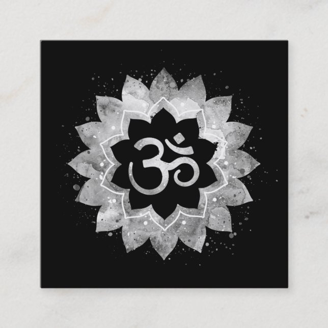 *~*  Energy Healing Lotus Mandala Aum Om Symbol Square Business Card (Front)