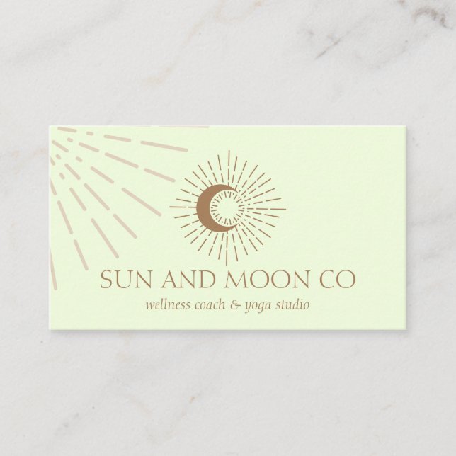 Energy Healing Sun Light Moon Spiritual green Business Card (Front)