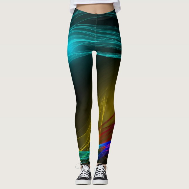Energy in Motion Black Multi-coloured Light waves Leggings (Front)