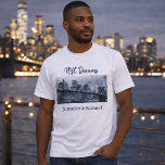 Energy of New York City Romantic Couples Skyline T-Shirt<br><div class="desc">Celebrate love, memories, and shared dreams with this romantic NYC Dreams t-shirt featuring the iconic New York City skyline and Brooklyn Bridge glowing across the water. The elegant skyline design captures the beauty and magic of the city that never sleeps. Personalized with names, this shirt becomes a meaningful keepsake celebrating...</div>