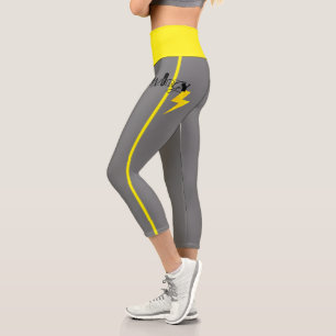 Energy Thunder Sign Power Yellow Line Capri Leggings