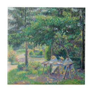 Enfants attablés dans le jardin Camille Pissarro Ceramic Tile