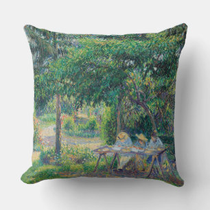 Enfants attablés dans le jardin Camille Pissarro Cushion