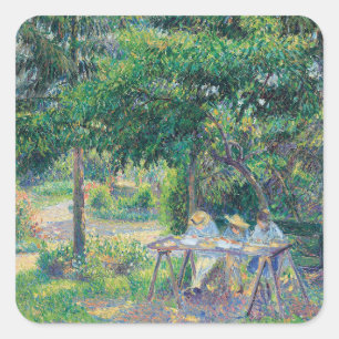 Enfants attablés dans le jardin Camille Pissarro   Square Sticker