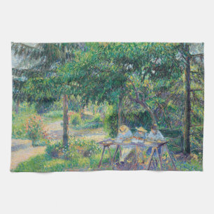 Enfants attablés dans le jardin Camille Pissarro   Tea Towel