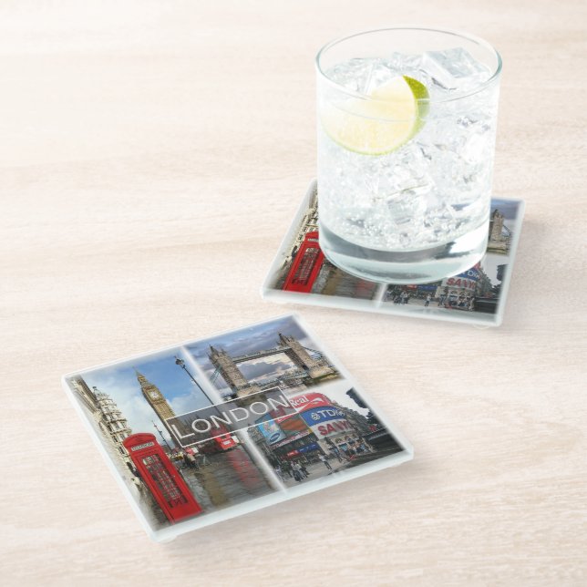 ENG048 LONDON, England, Europe, Glass Coaster (Angled)