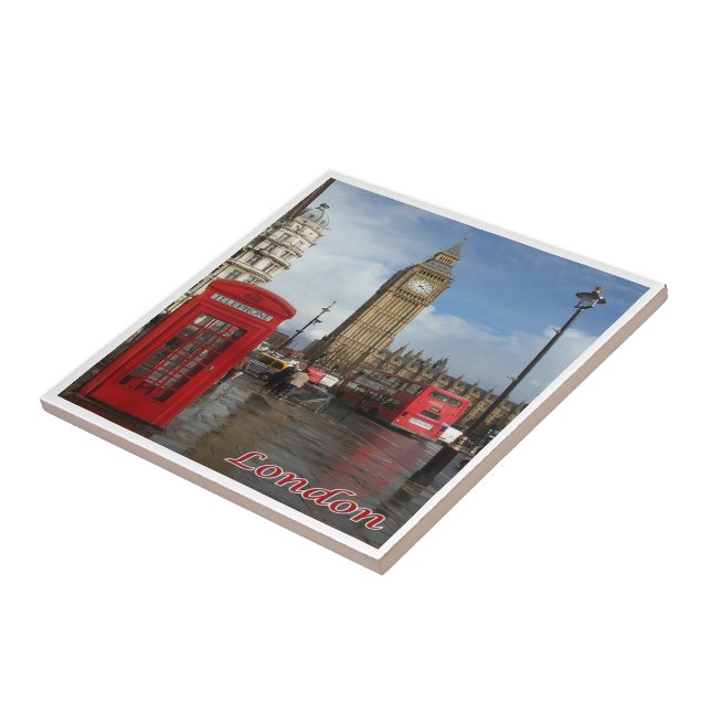 ENG063 LONDON BIG BEN, Double Decker Bus, Ceramic Tile (Side)