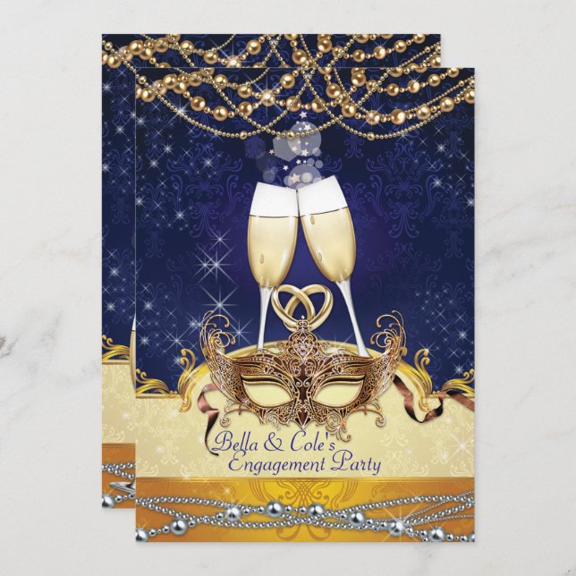 Engage Masquerade Mardi Gras Birthday Party Invite (Front/Back)