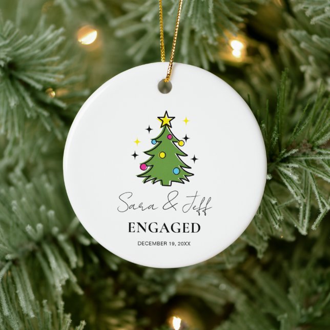 Engaged 2024 Our First Engagement Custom Christmas Ceramic Ornament (Tree)