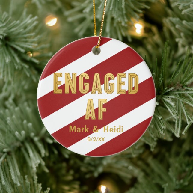 Engaged AF Funny Personalised Red Engagement Ceramic Ornament (Tree)
