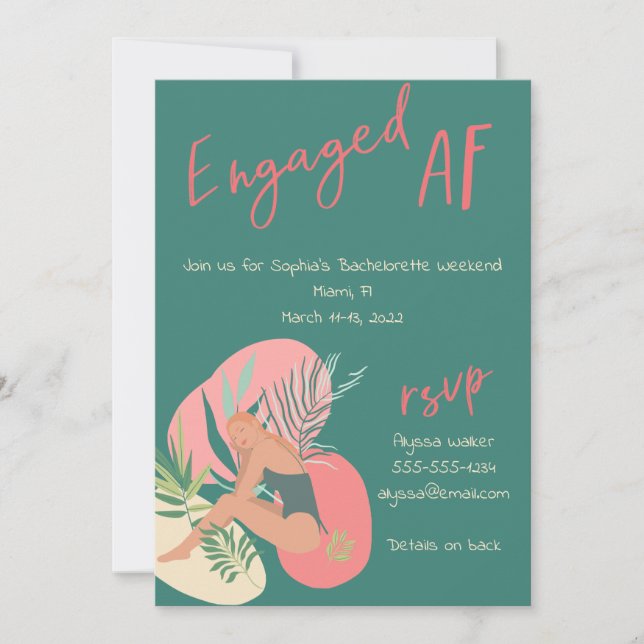 Engaged AF Green & Pink Summer Bachelorette  Invitation (Front)