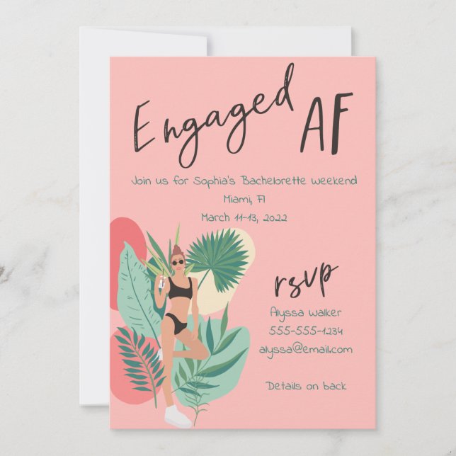 Engaged AF Pink and Black Summer Bachelorette Invitation (Front)