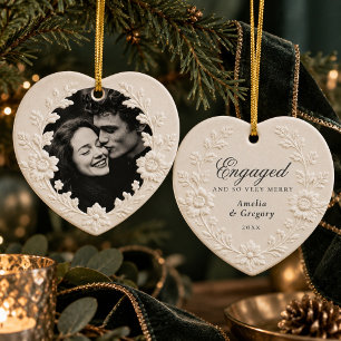 Engaged and So Very Merry Christmas Couple Photo  Ceramic Ornament
