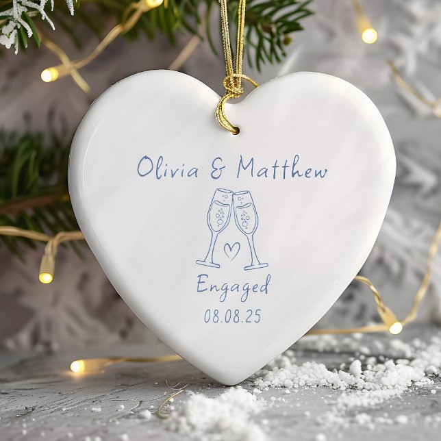 Engaged Calligraphy Photo Keepsake Ceramic Ornament (Creator Uploaded)