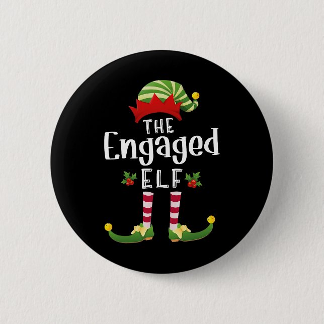 Engaged Christmas Elf Matching Pajama X-mas Party  6 Cm Round Badge (Front)