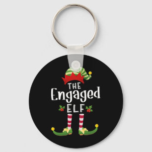 Engaged Christmas Elf Matching Pajama X-mas Party Key Ring