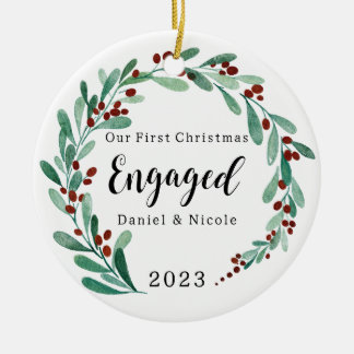Engaged Christmas Ornament, Personalised Christmas Ceramic Ornament