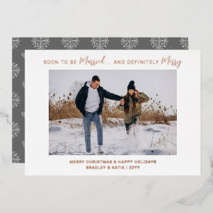 Engaged Christmas Photo Rose Gold Foil